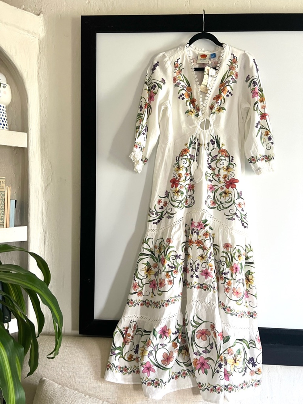 FARM Rio White Linen Blend Multicolor Floral Printed Maxi Dress Size Small NWT - Picture 6 of 16
